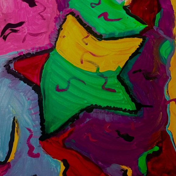 Green and Yellow Abstract Painting with Organic Shapes